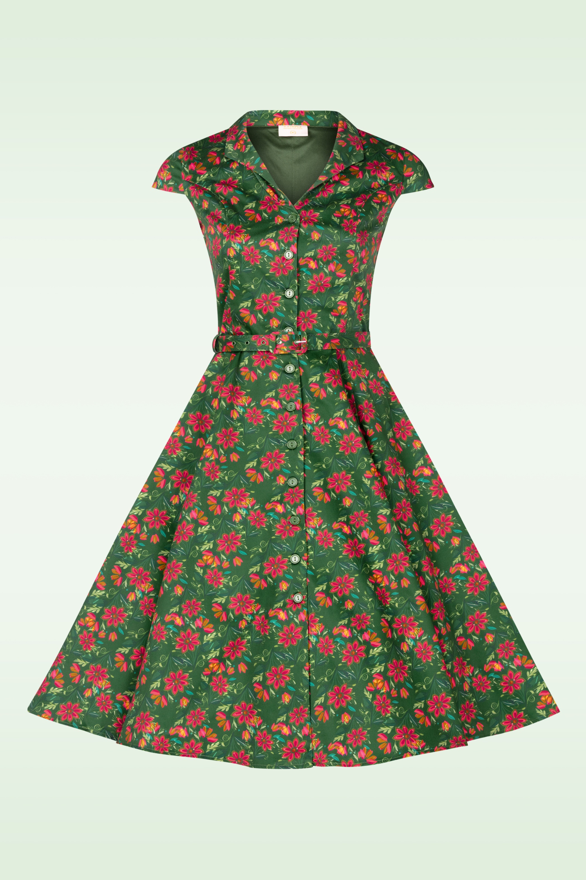 Topvintage Boutique Collection - Topvintage exclusive ~ Angie flower swing jurk in groen 5