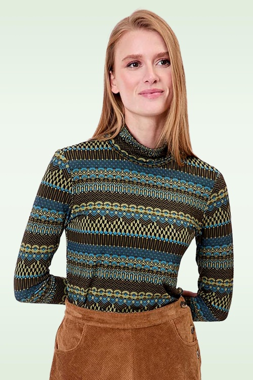 Princesse Nomade  - Biba top met col in groen en multi