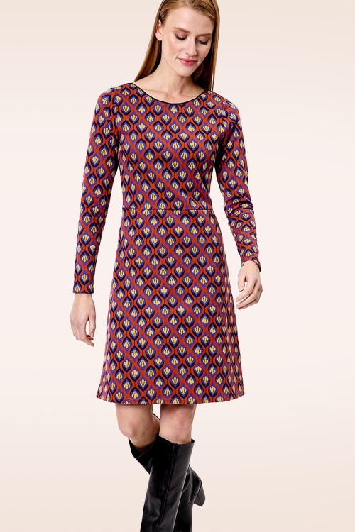 Princesse Nomade  - Carla jurk in baksteenrood en multi