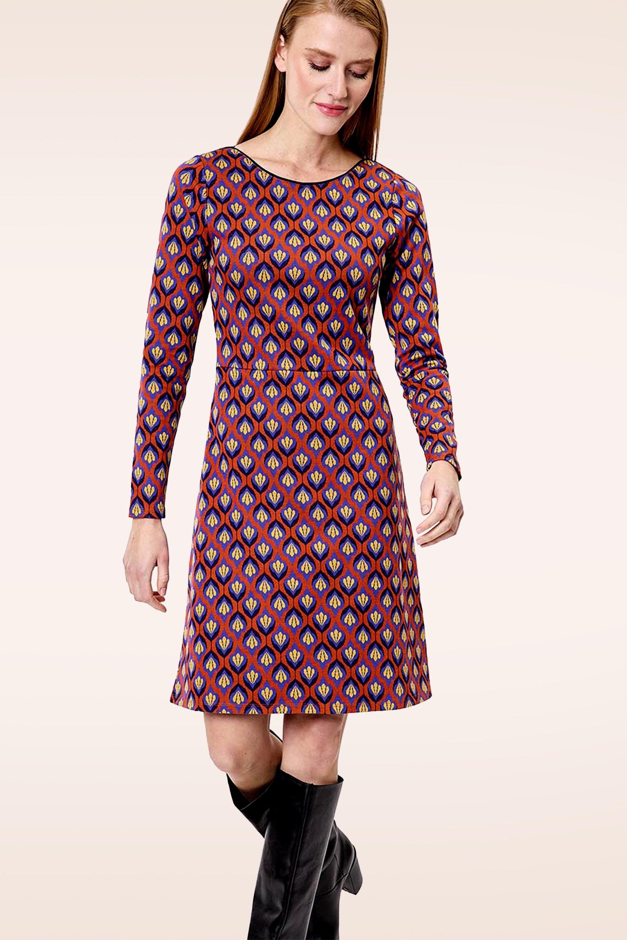 Princesse Nomade  - Carla jurk in baksteenrood en multi