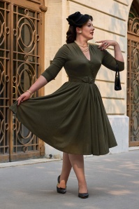 Miss Candyfloss - Enola Sage swing jurk in donker salie