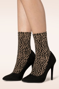 Marcmarcs - Punti Leopard sokjes in zwart en camel