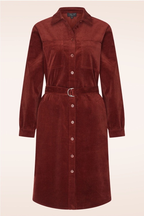 Zilch - Tahlia Corduroy blousejurk in mahoniebruin
