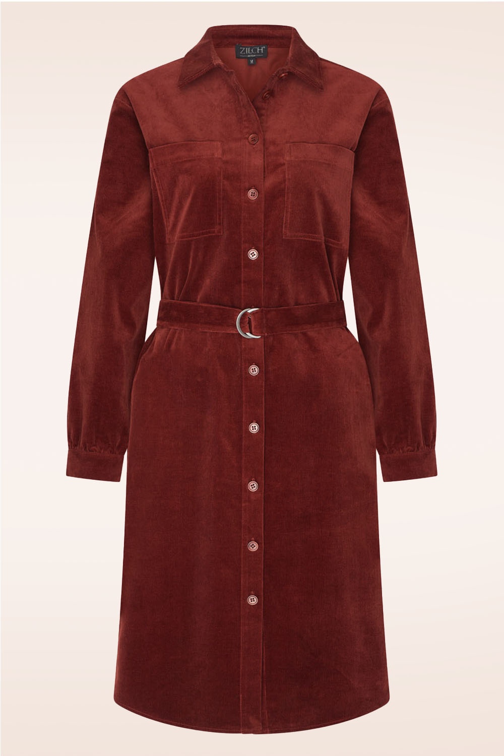 Zilch - Tahlia Corduroy blousejurk in mahoniebruin