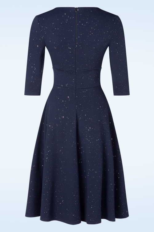 Vintage Chic for Topvintage - Topvintage exclusive ~ Glinda glitter swing jurk in marineblauw 3