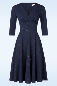 Vintage Chic for Topvintage - Topvintage exclusive ~ Glinda glitter swing jurk in marineblauw