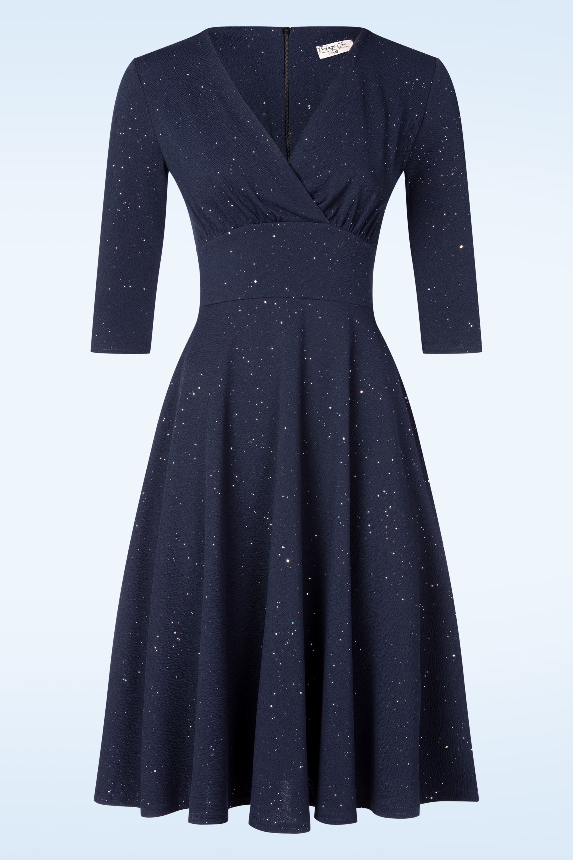 Vintage Chic for Topvintage - Topvintage exclusive ~ Glinda glitter swing jurk in marineblauw