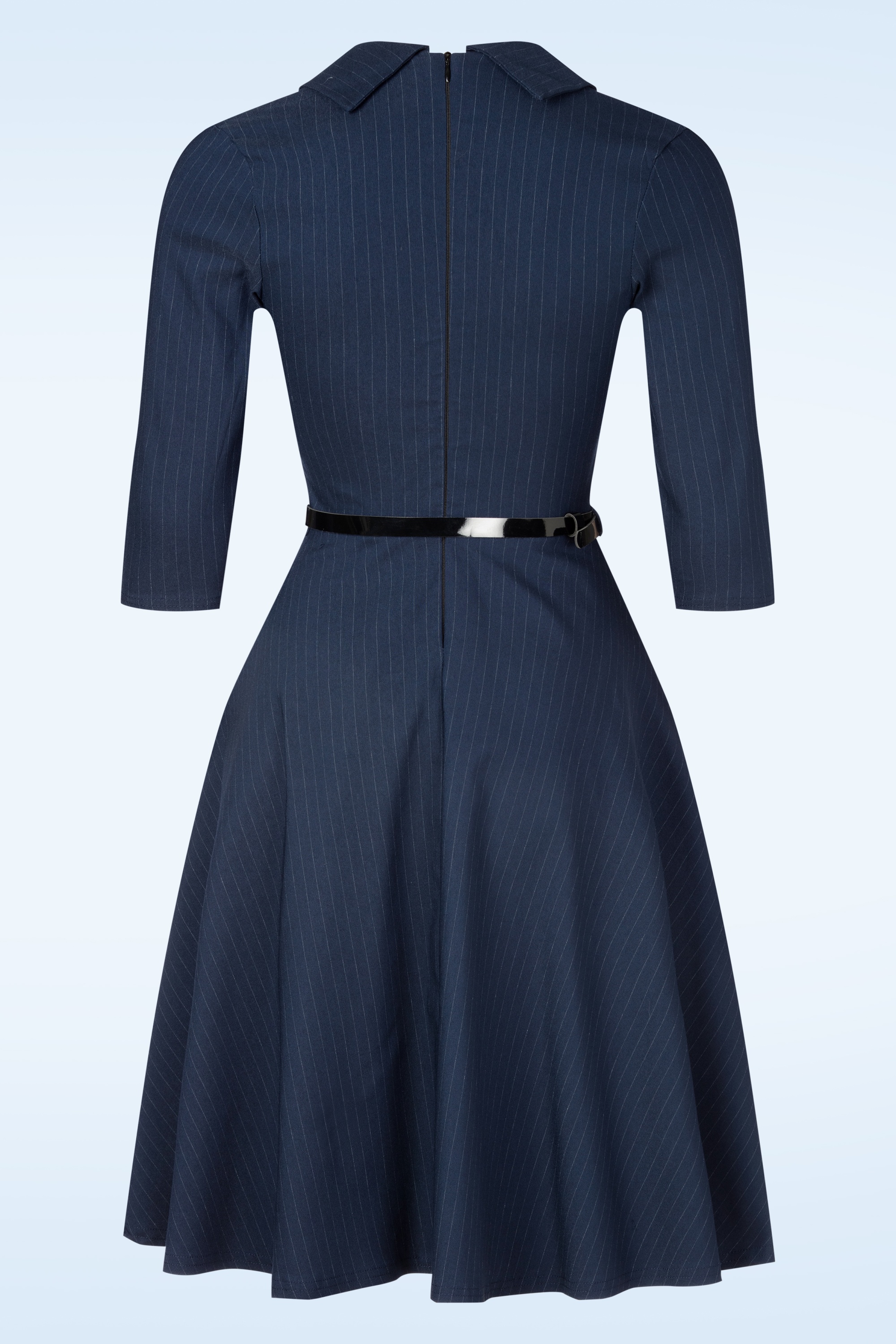 Vintage Chic for Topvintage - Topvintage exclusive ~ Arinde Pinstipe swing jurk in marineblauw 3