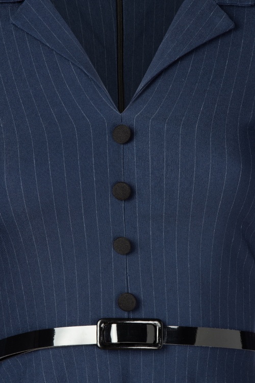 Vintage Chic for Topvintage - Topvintage exclusive ~ Arinde Pinstipe swing jurk in marineblauw 2