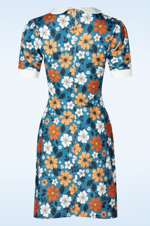 Vintage Chic for Topvintage - Topvintage exclusive ~ Ebony floral jurk in tealblauw en oranje  3