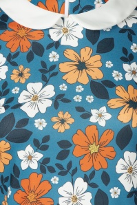 Vintage Chic for Topvintage - Topvintage exclusive ~ Ebony floral jurk in tealblauw en oranje  2