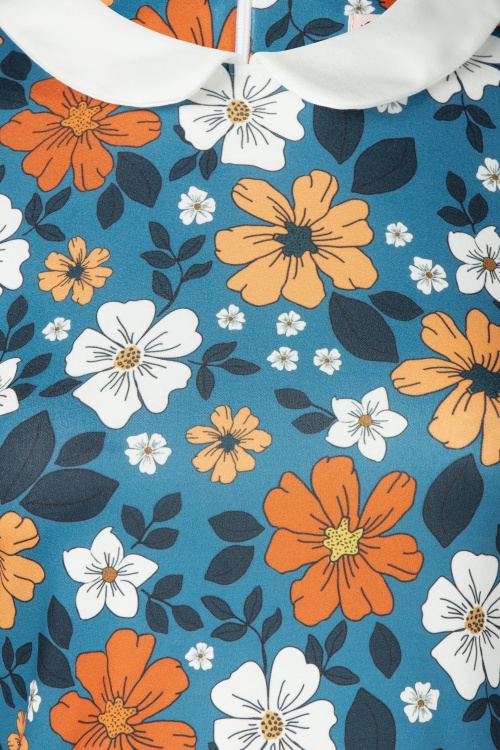 Vintage Chic for Topvintage - Topvintage exclusive ~ Ebony floral jurk in tealblauw en oranje  2