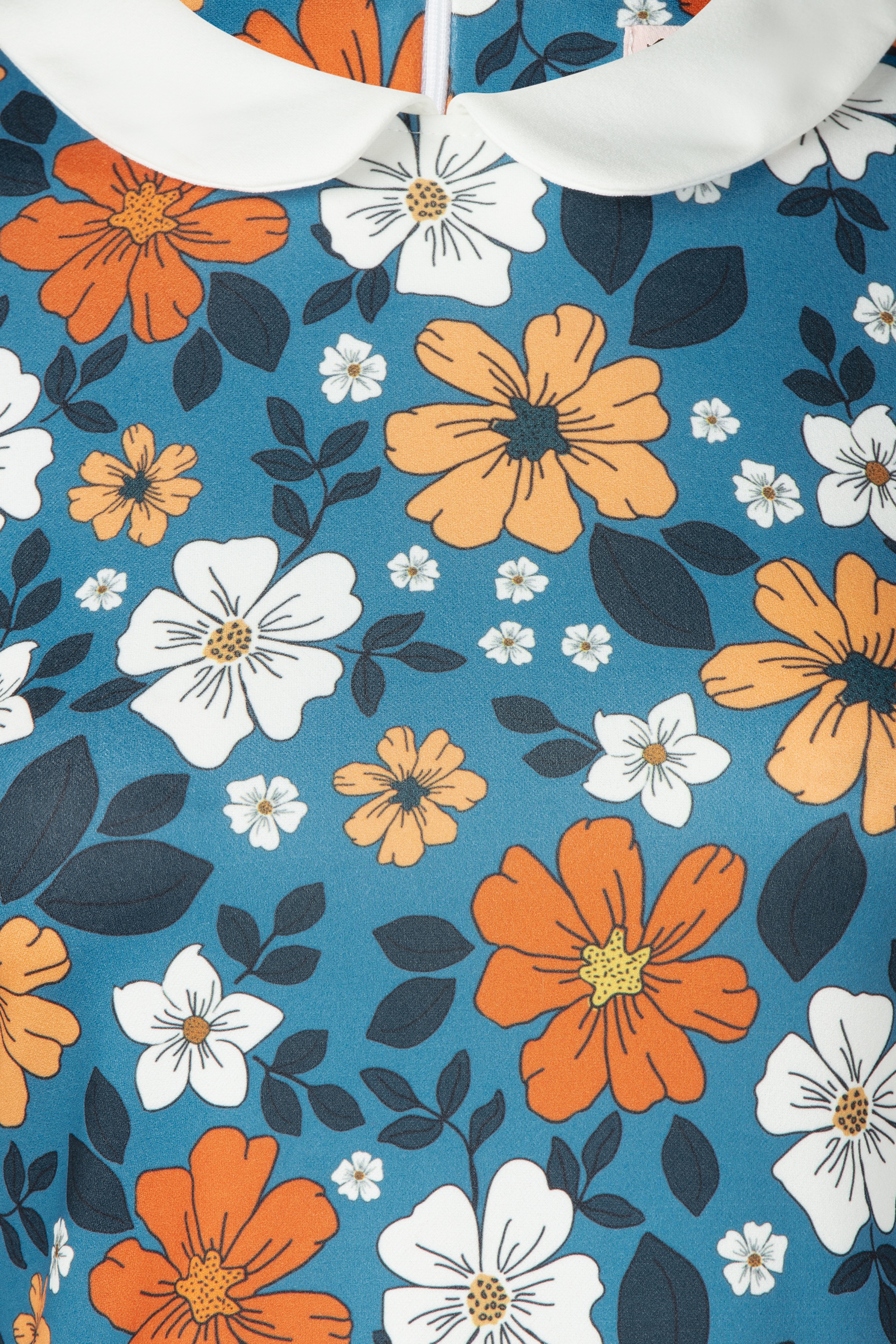 Vintage Chic for Topvintage - Topvintage exclusive ~ Ebony floral jurk in tealblauw en oranje  2