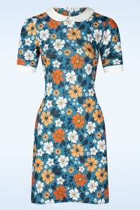 Vintage Chic for Topvintage - Topvintage exclusive ~ Ebony floral jurk in tealblauw en oranje 