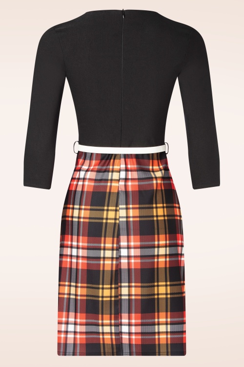 Vintage Chic for Topvintage - Topvintage exclusive ~ Nancy A-lijn jurk in zwart en geruit oranje 3