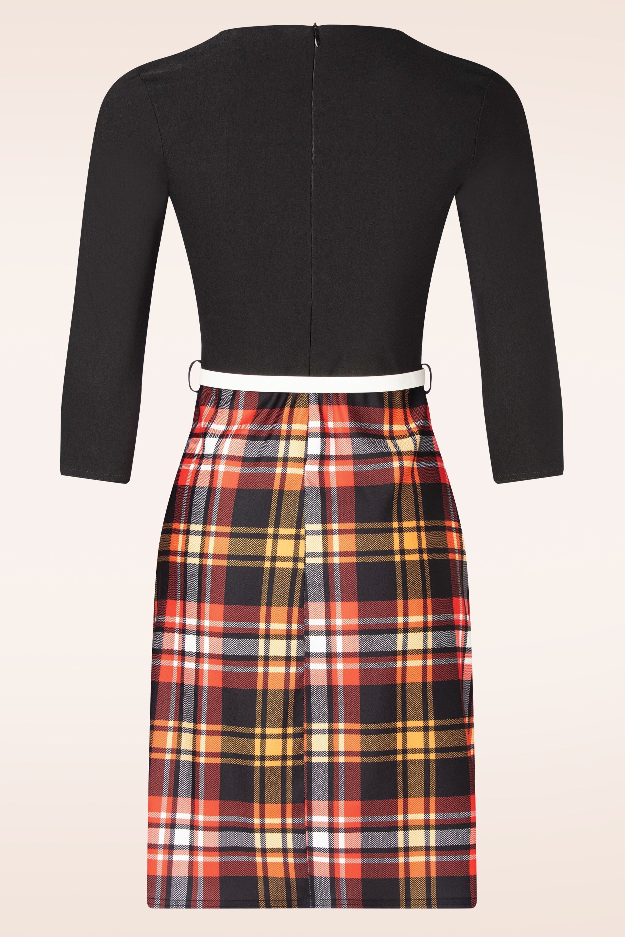 Vintage Chic for Topvintage - Topvintage exclusive ~ Nancy A-lijn jurk in zwart en geruit oranje 3
