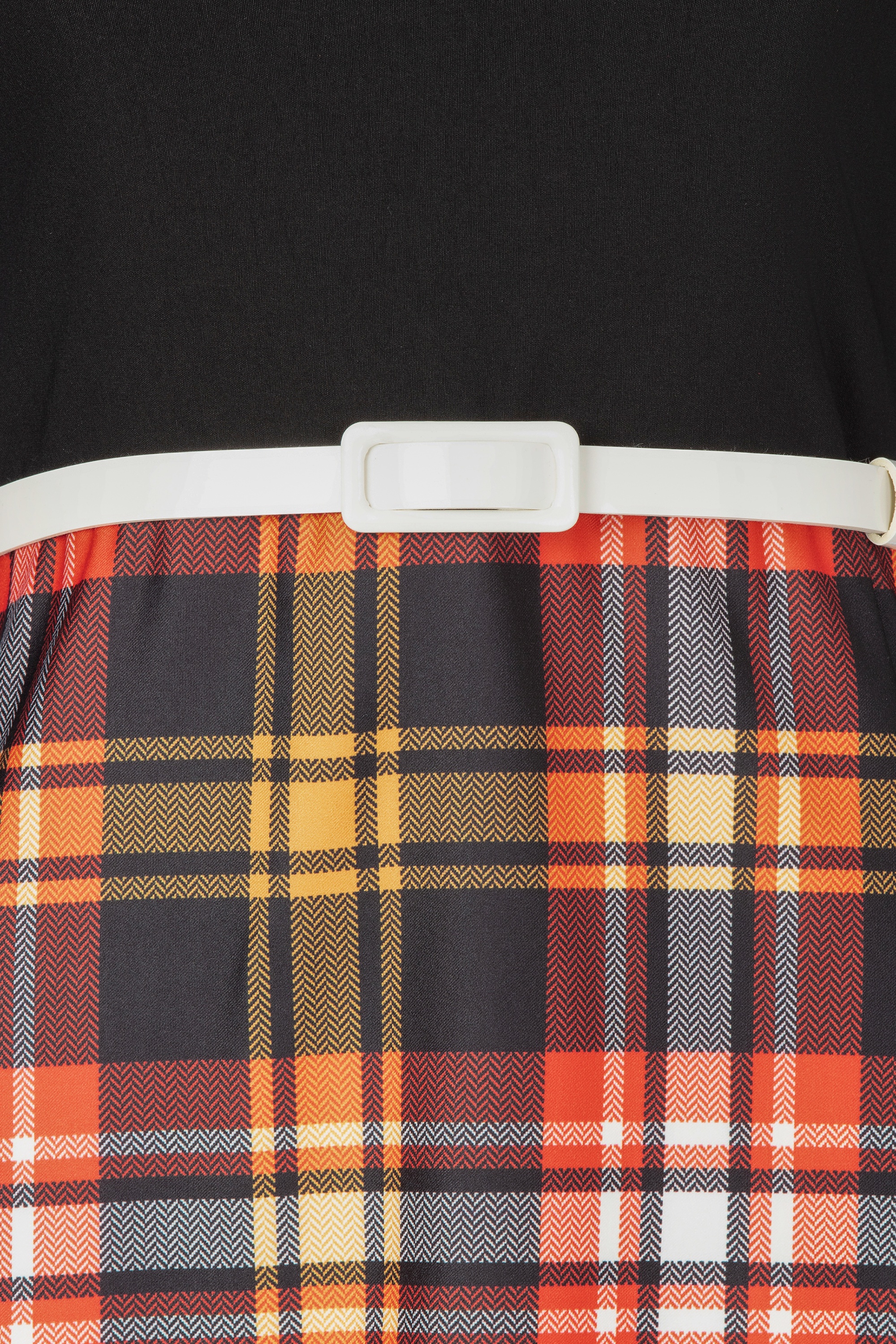 Vintage Chic for Topvintage - Topvintage exclusive ~ Nancy A-lijn jurk in zwart en geruit oranje 2