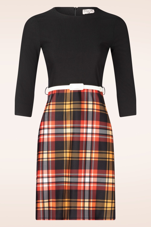 Vintage Chic for Topvintage - Topvintage exclusive ~ Nancy A-lijn jurk in zwart en geruit oranje