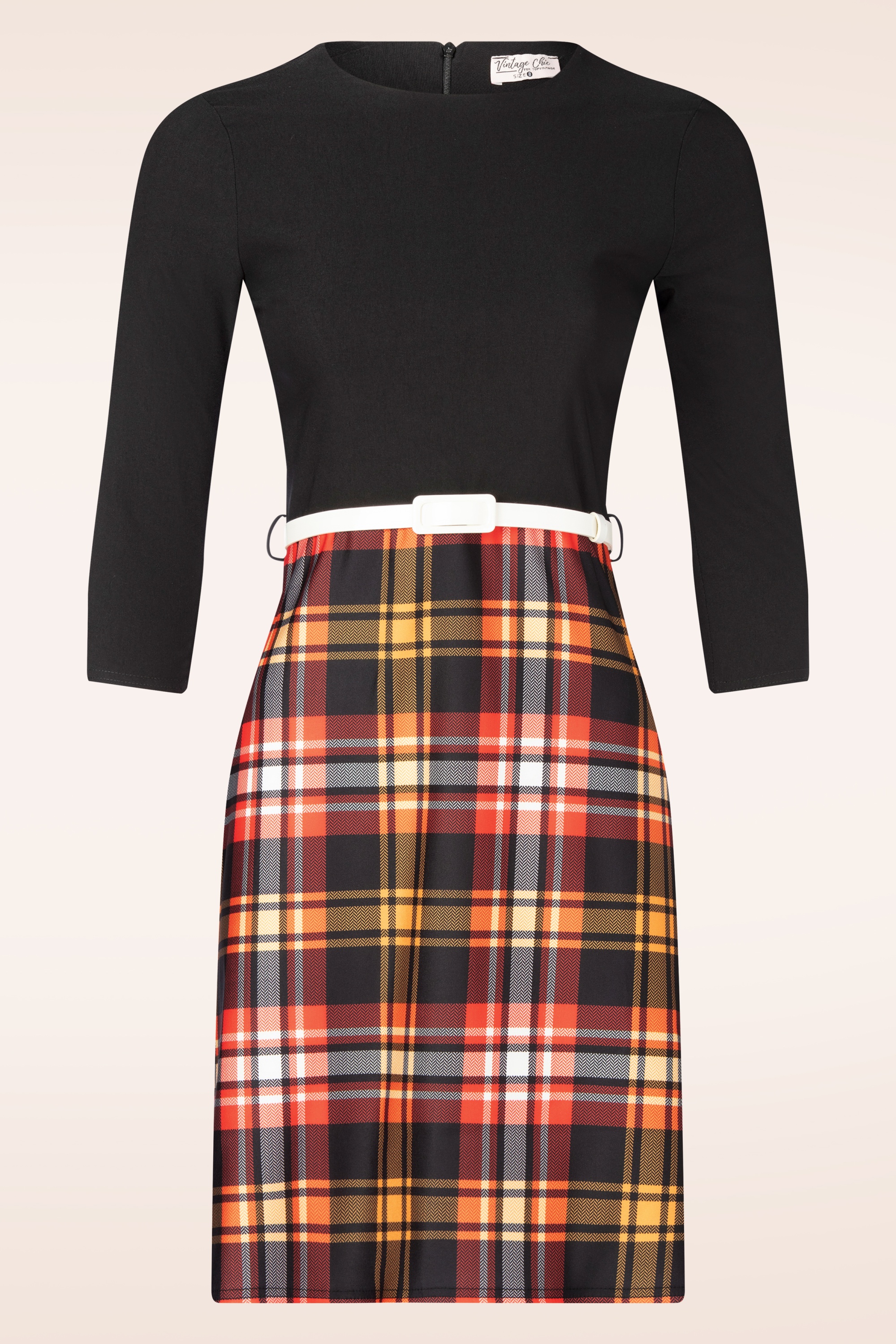 Vintage Chic for Topvintage - Topvintage exclusive ~ Nancy A-lijn jurk in zwart en geruit oranje