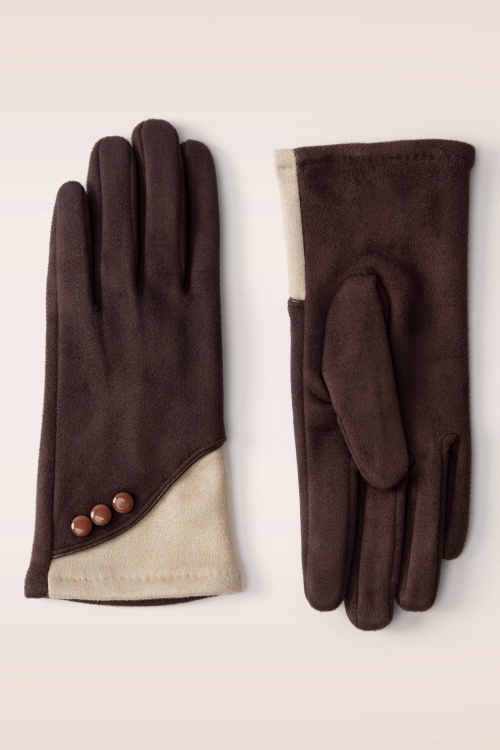 Powder - Rowan faux suède handschoenen in chocolade en crème