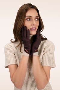 Powder - Rowan faux suède handschoenen in chocolade en crème 2