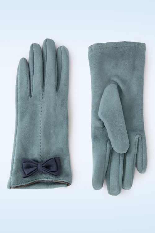 Powder - Adalyn faux suède handschoenen in blauw 2