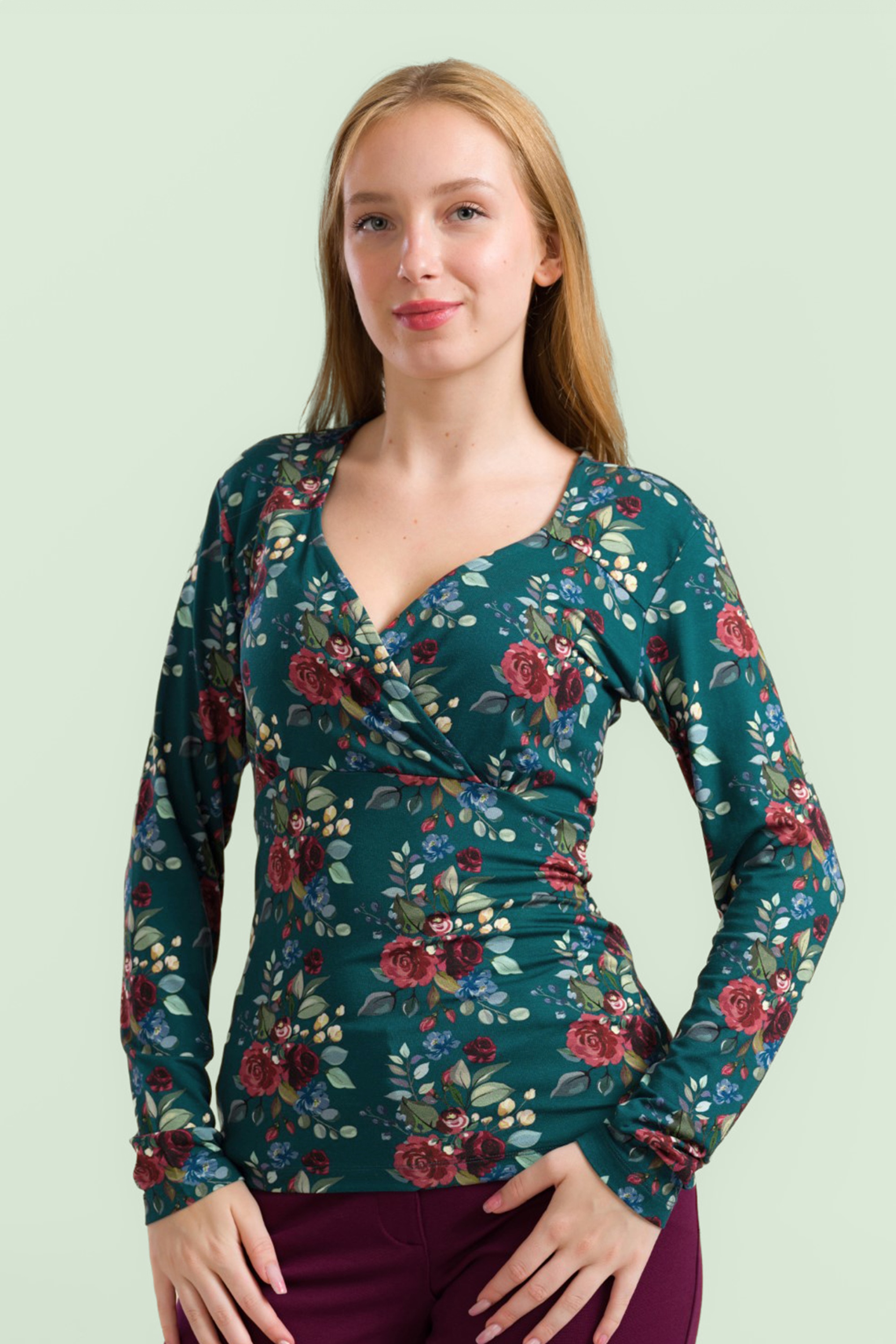 LaLamour - Monroe top in autumn bouquet groen