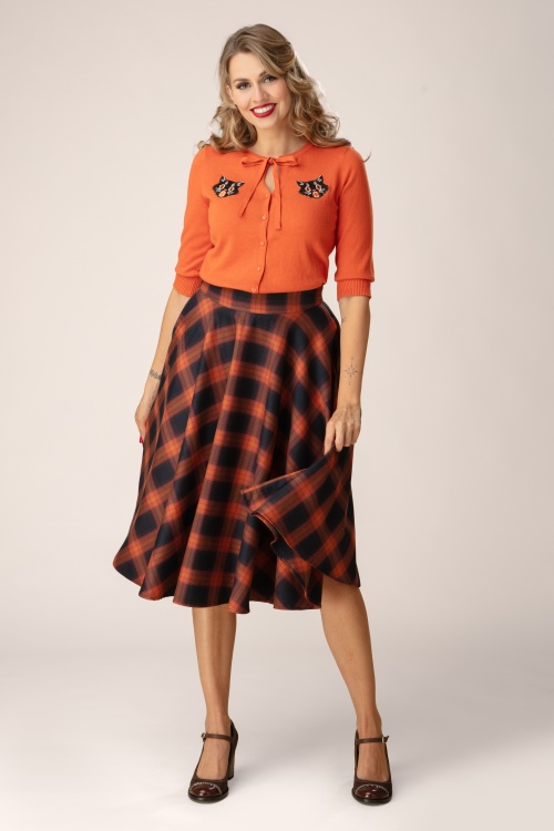 Banned Retro - Winter Check swing rok in oranje en navy