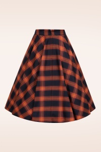Banned Retro - Winter Check swing rok in oranje en navy 5
