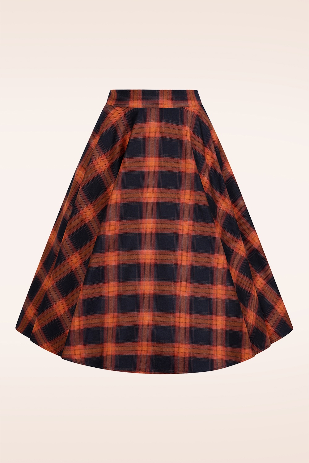Banned Retro - Winter Check swing rok in oranje en navy 2