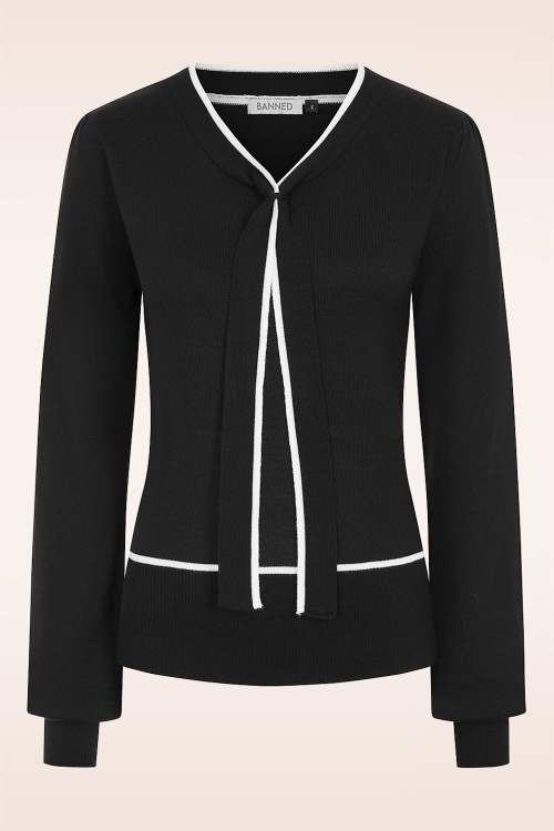 Banned Retro - Celine gebreide trui in zwart en wit