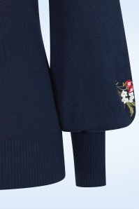 Banned Retro - Floral Whisper gebreide trui in marineblauw 3