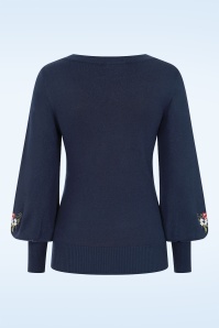 Banned Retro - Floral Whisper gebreide trui in marineblauw 4