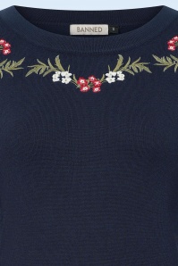 Banned Retro - Floral Whisper gebreide trui in marineblauw 2