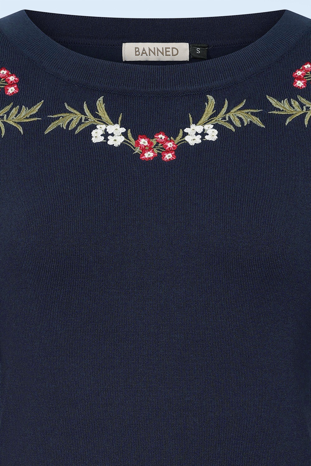 Banned Retro - Floral Whisper gebreide trui in marineblauw 2