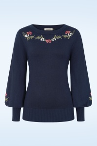 Banned Retro - Floral Whisper gebreide trui in marineblauw