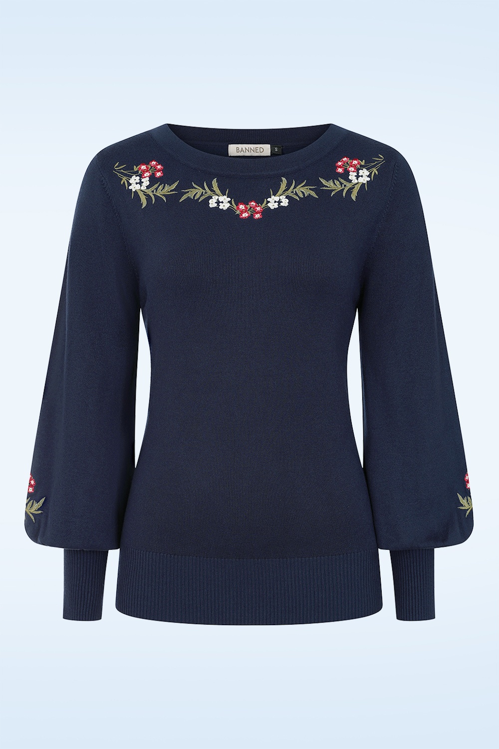 Banned Retro - Floral Whisper gebreide trui in marineblauw
