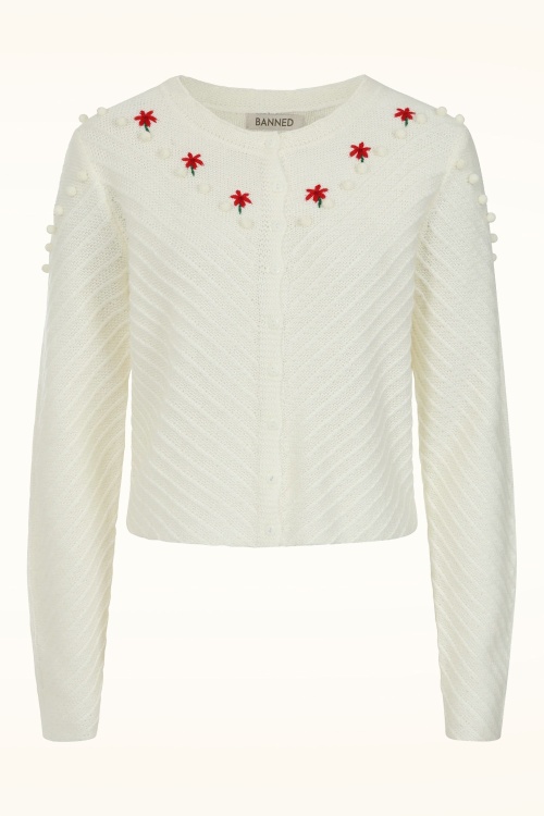 Banned Retro - Blossom & Pom vest in ivoorwit