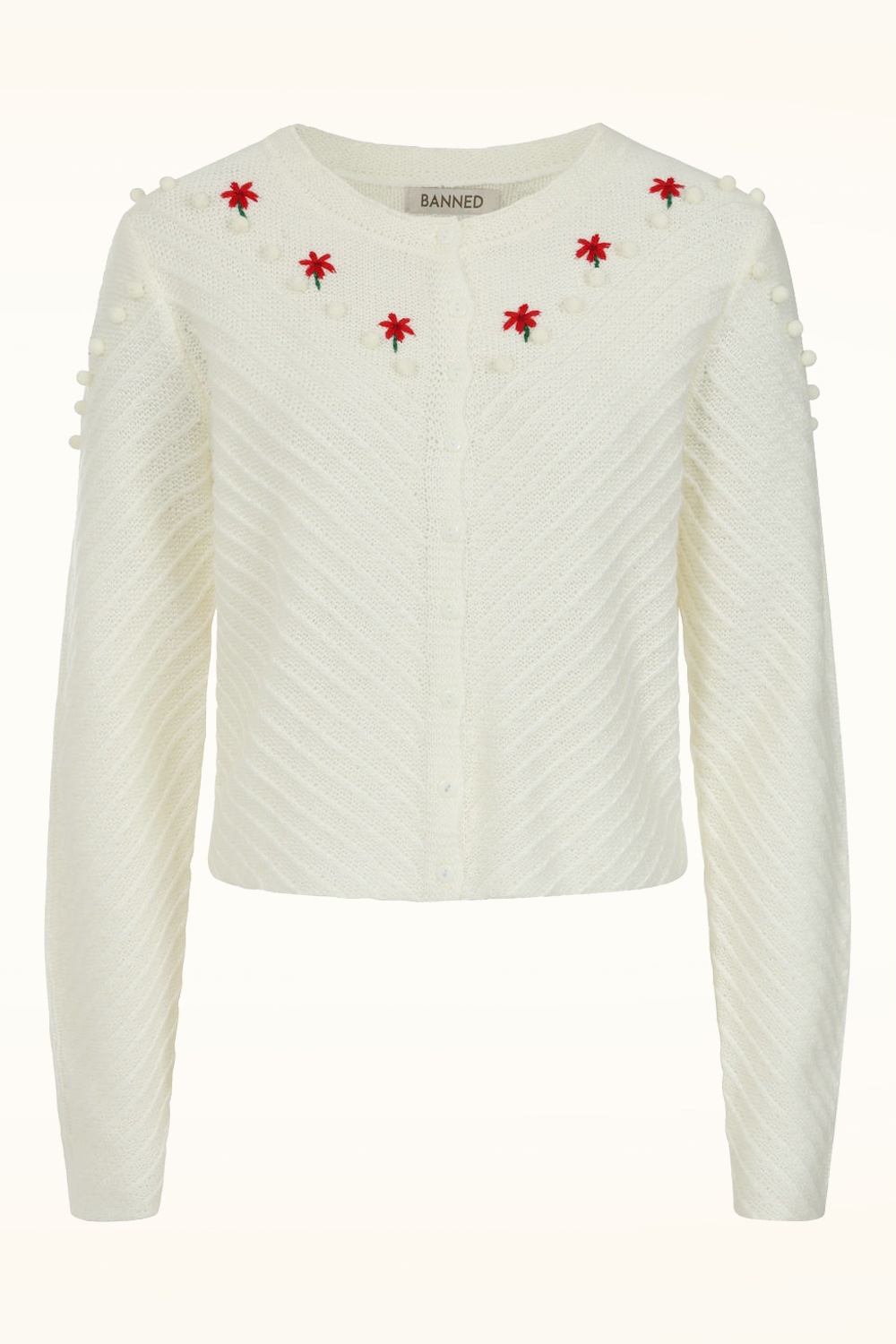 Banned Retro - Blossom & Pom vest in ivoorwit