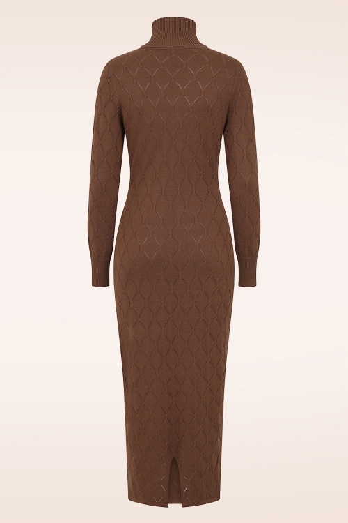 Banned Retro - Anick gebreide midi jurk in bruin 6