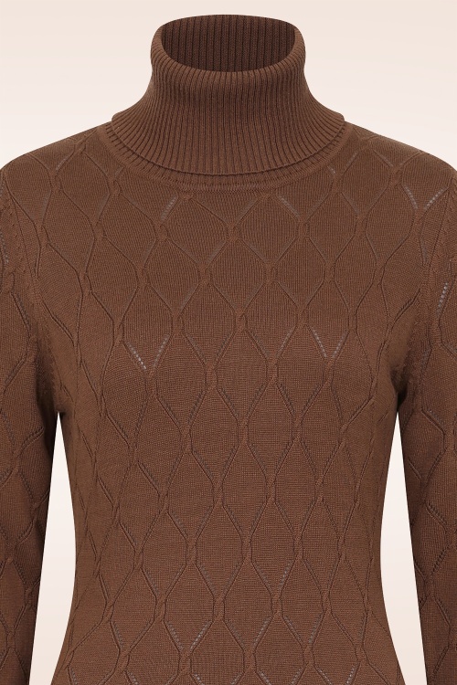 Banned Retro - Anick gebreide midi jurk in bruin 4