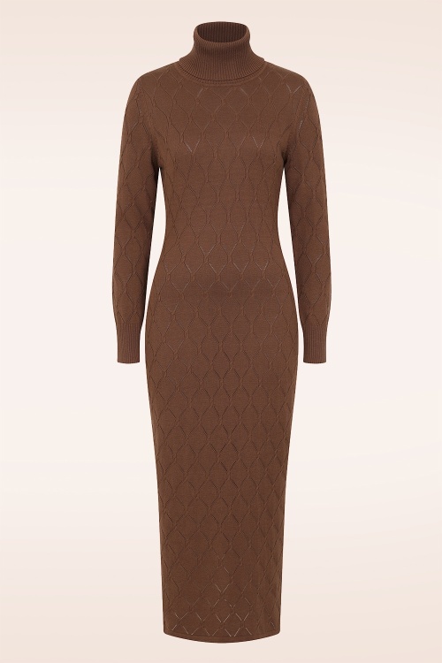 Banned Retro - Anick gebreide midi jurk in bruin 2