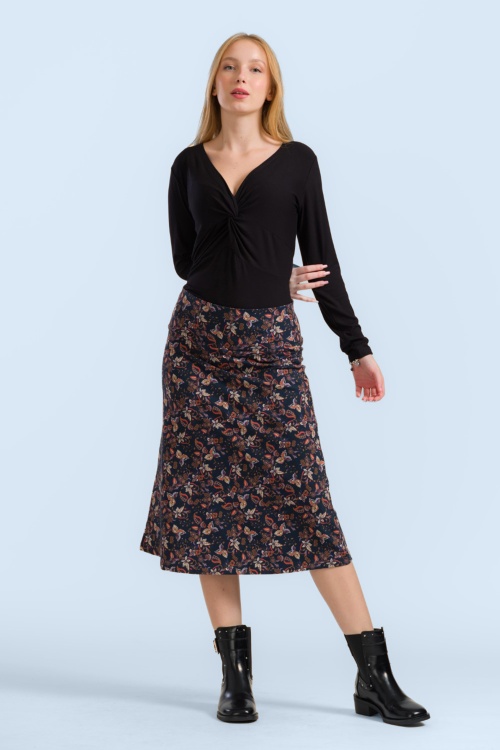 LaLamour - Claudia Paisley A-lijn rok in donkerblauw 2