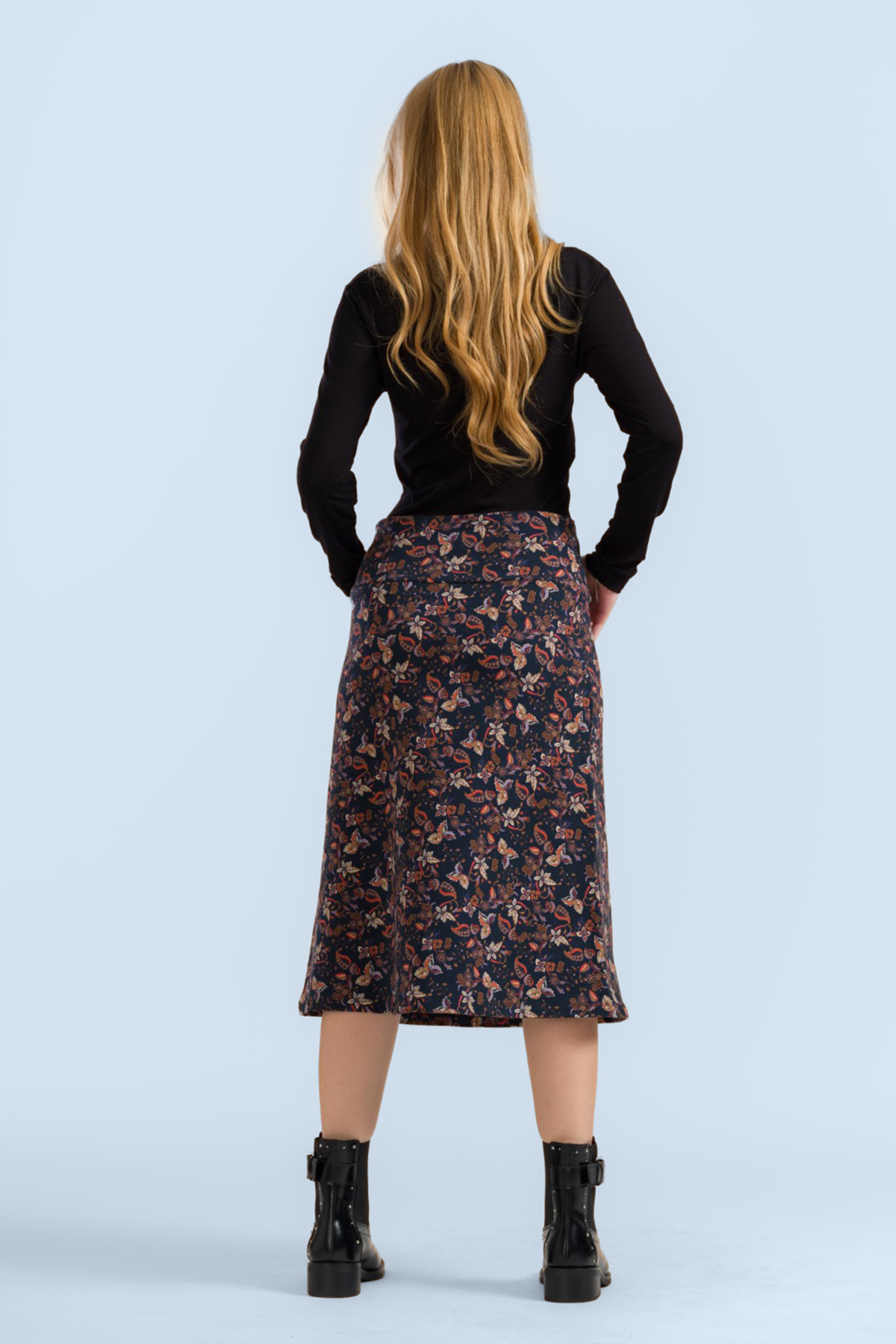 LaLamour - Claudia Paisley A-lijn rok in donkerblauw 3