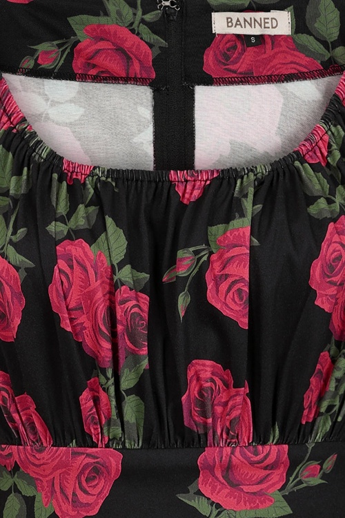 Banned Retro - Rose swing jurk in zwart 2