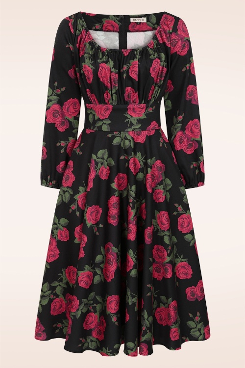 Banned Retro - Rose swing jurk in zwart