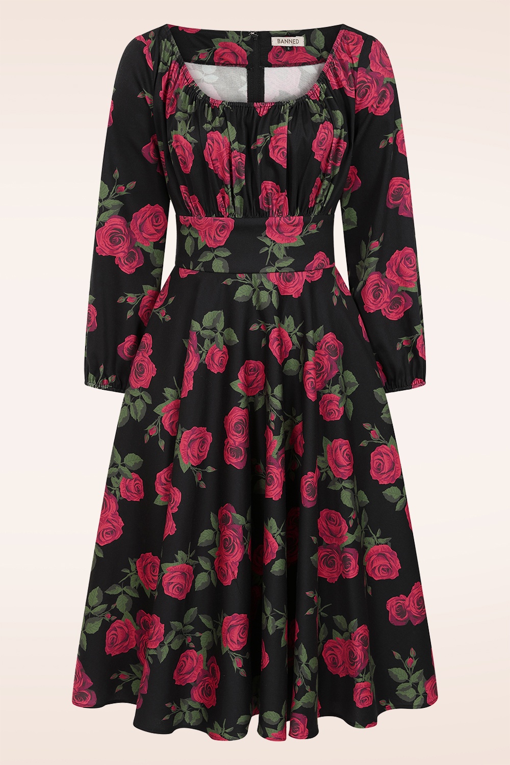 Banned Retro - Rose swing jurk in zwart