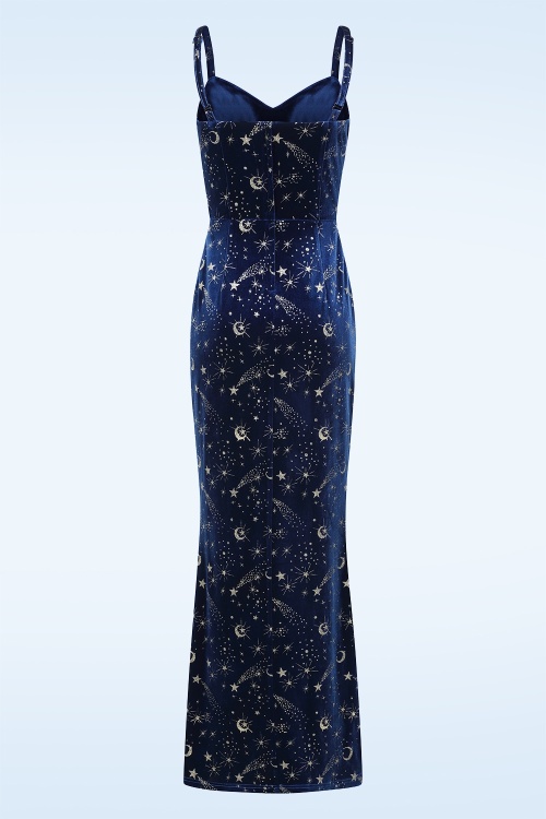 Banned Retro - Moonlit Enchantress fluwelen maxi jurk in middernachtblauw 5