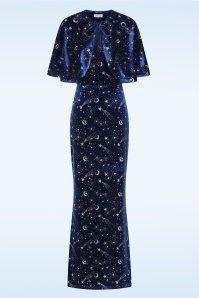 Banned Retro - Moonlit Enchantress fluwelen maxi jurk in middernachtblauw