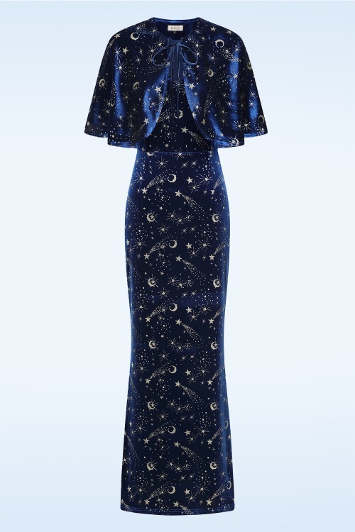 Banned Retro - Moonlit Stardust fluwelen swing jurk in middernachtblauw